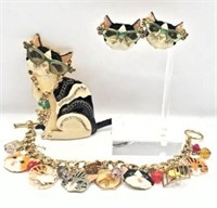 LATR 2GO Enameled Cat Brooch, Earrings & Bracelet