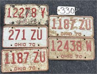 5 1970 Ohio License Plates