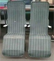 Pair Patio Lounge Chairs, Green Wicker Style