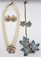 Beautiful Rhinestone Floral Necklaces & Earring