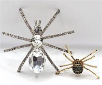 Rhinestone Spider Brooches- Lot of 2