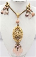 Stephen Dweck Gold Tone Necklace with Pink Beads