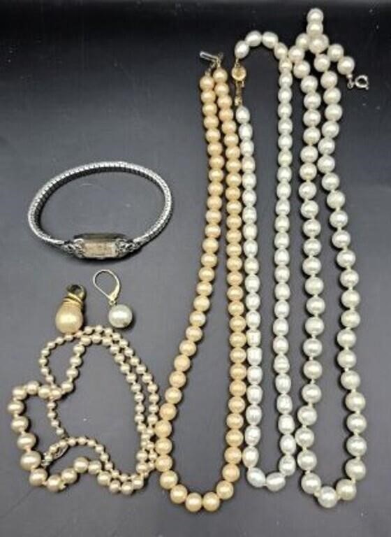 Gruen Vintage Watch & Pearl Necklaces