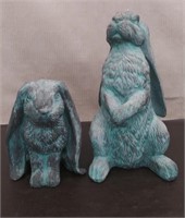 2 Resin Rabbits - one has cracked nose