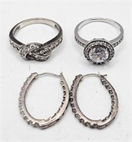 Sterling Silver Rings with Clear Stones & Pair of