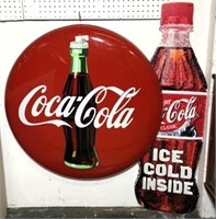 Large Plastic Coca-Cola Button Sign & Foam Board