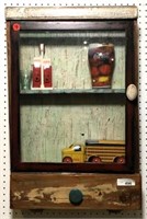 Primitive Wall Cabinet with Coca-Cola Shakers,