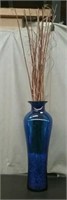 Large Blue Glass Vase With Marble & Dried
