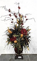 Faux Floral Arrangement in Metal Vase