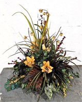 Faux Floral Arrangement in Metal Vase