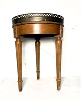 Vintage Round Accent Table with Brass Railing