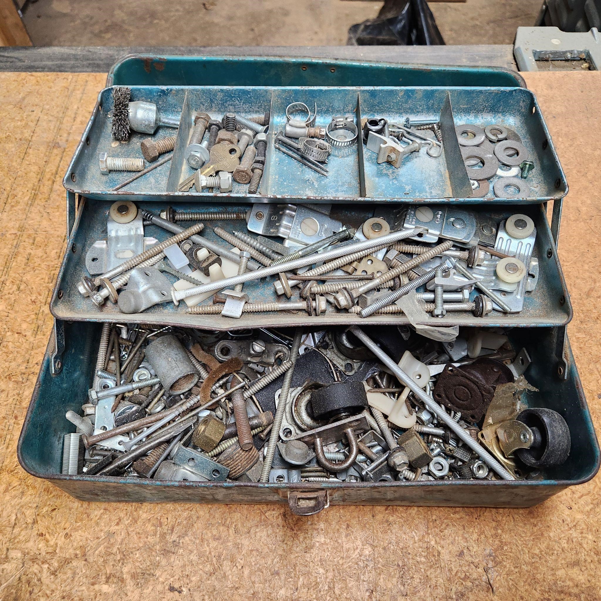 TOOLBOX OF ASSORTED HARDWARE