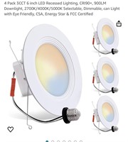 4 Pack 3CCT 6 inch LED Recessed Lighting