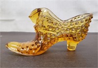 Pretty Fenton Amber Hobnail Cat Glass Shoe