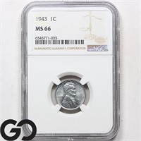 1943 Lincoln Wheat Cent, Wartime Steel, NGC MS66