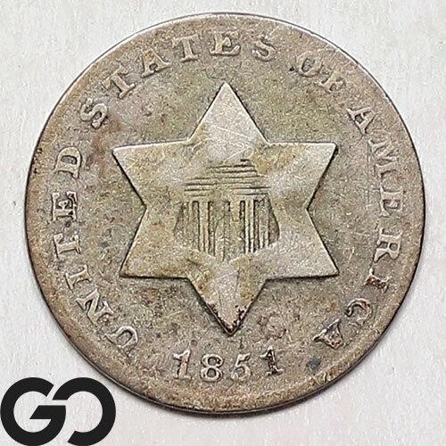 1851 Three Cent Silver Piece, VG Bid: 37