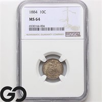 1884 Seated Liberty Dime, NGC MS64 Guide: 575