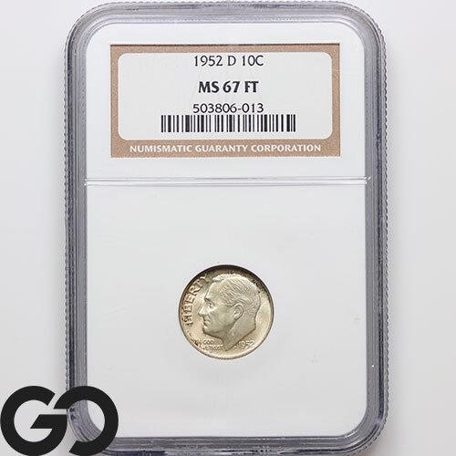 1952-D Roosevelt Dime, NGC MS67 FT Guide: 125