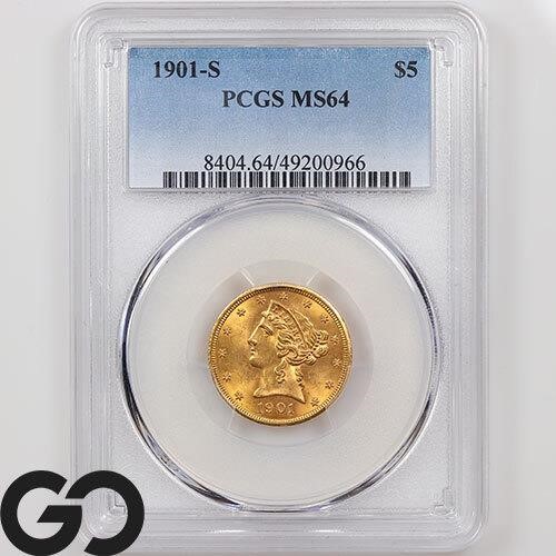1901-S $5 Gold Liberty, PCGS MS64 Guide: 1,300