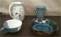 Box-4 PC. Pottery, 8" Pie Plate, Water Pitcher,