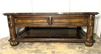 Large Ornate Carved Coffee Table with Stone Look