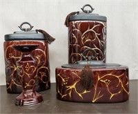 3 Decorative Ceramic Canisters And 1 Candle