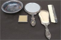 Vintage Silver Plated Dresser Set- Dish, Mirror
