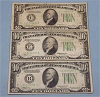 (3) 1934-A $10 Federal Reserve Notes