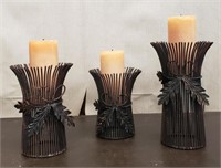 3 Metal Twisted Wire Candle Holders With Candles