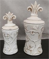 Pair Kidded Urns - Crackle Glaze Ceramic