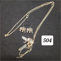 Elephant Earrings and Necklace