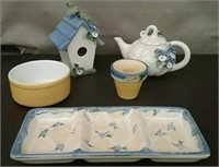 Box-Mudd Pie Pansy Teapot, Birdhouse, Candle,