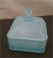 Indiana Blue Glass Square Trinket Box With Bee /