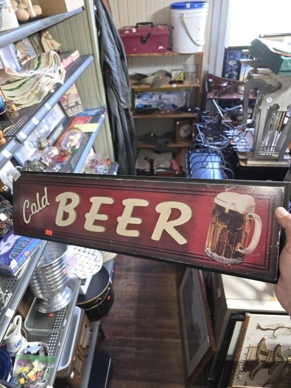 Wooden Cold Beer Sign