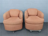 2x The Bid Upholstered Swivel Barrel Style Chairs