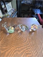 Lot of 3 Glass Animal Paper Weights