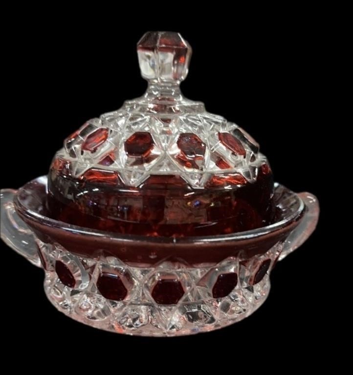 EAPG (1850-1910) Double Block Ruby Butter Dish
