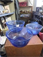 Lot of 3 Anchor Hocking Blue Mixing Bowls Set