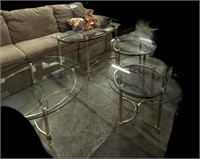4 Pc Brass & Glass Tables