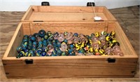 Selection of Marbles in Wooden Wine Box
