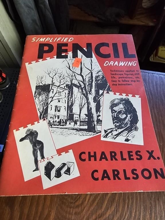 Vtg. Pencil Drawing Charles X. Carlson Book