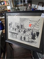 Signed R.E Kennedy Sketch Picture Boston Square