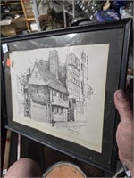 Signed Paul Revere House R. Kennedy Sketch Picture