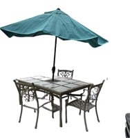 Estate Atio Table 4 Chairs, Umbrella & Stand