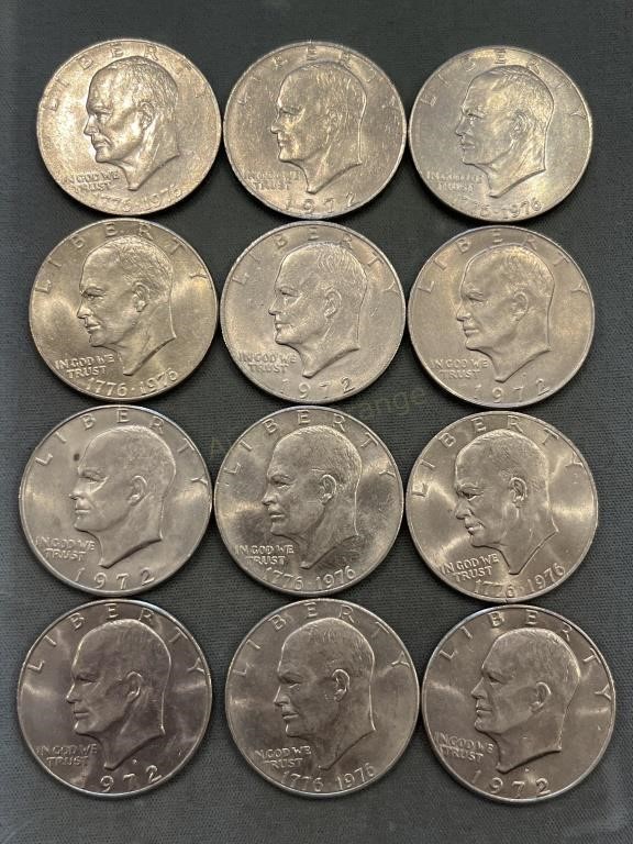 Lot Of 12 Eisenhower Dollars Incl Bicentennial