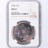 1881-S Morgan Dollar NGC MS64 Color!