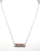 Sterling Silver Diamond Enamel MAMA Necklace