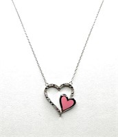 Sterling Silver Diamond Enamel Heart Necklace