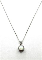 Sterling Silver Created Opal Sapphire Necklace