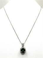 Sterling Silver Created Emerald Sapphire Necklace